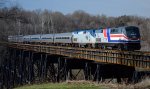 Pepsi Can AMTK 160 leads train #20(17) across the James River soon after leaving Lynchburg.